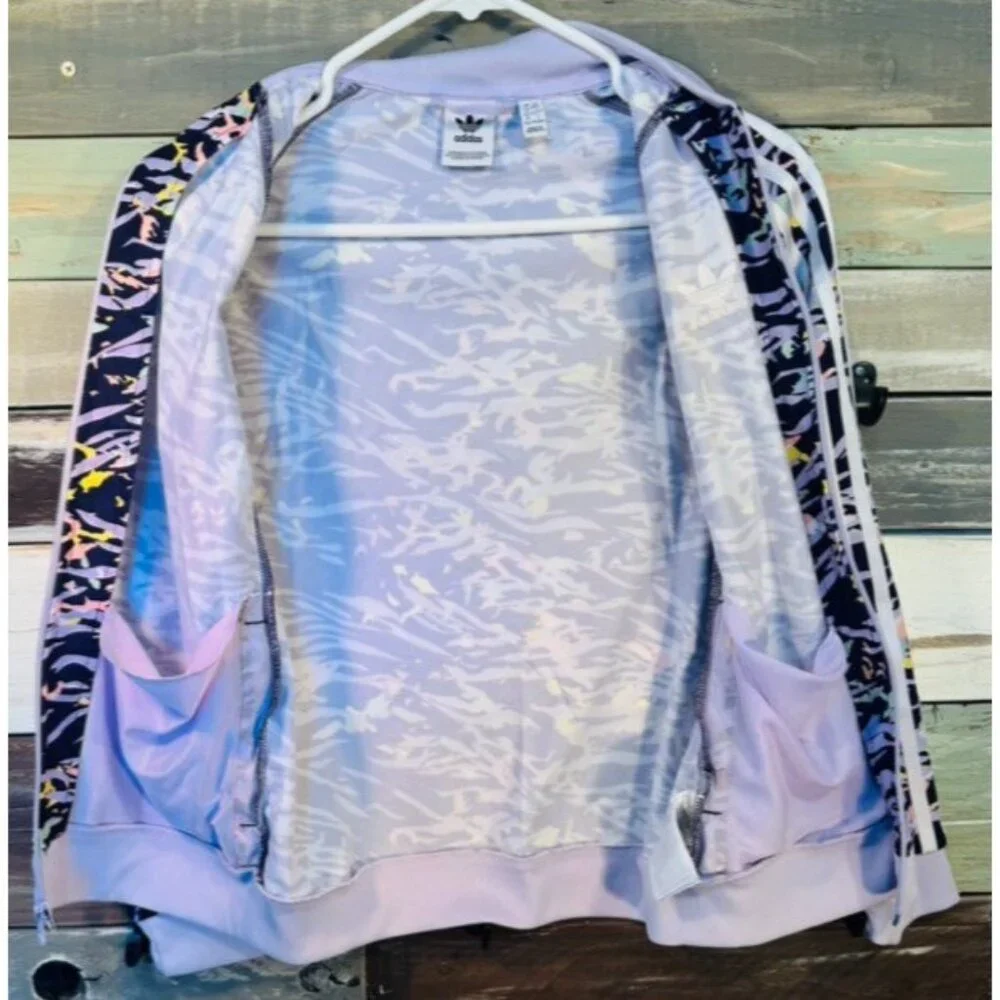 Adidas Girls Purple Animal Zebra Print Zip Track Jacket M (11-12) USED - Picture 6 of 7